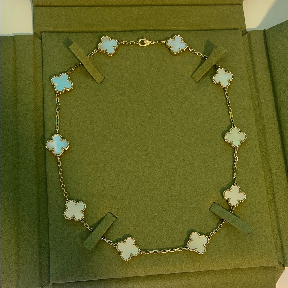 Van Cleef & Arpels Gold and White Alhambra Necklace